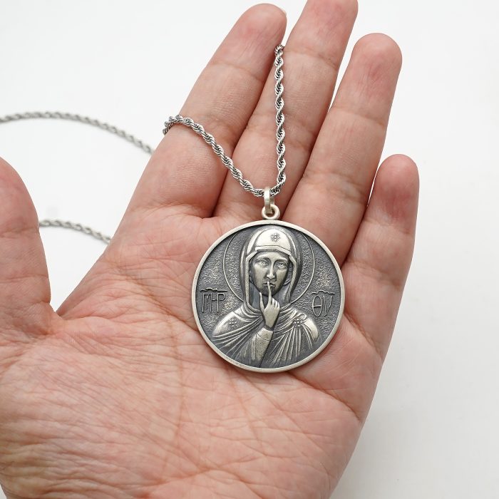 项链圣牌-静默圣母-925银-4cm加麻花链 Catholic religious art