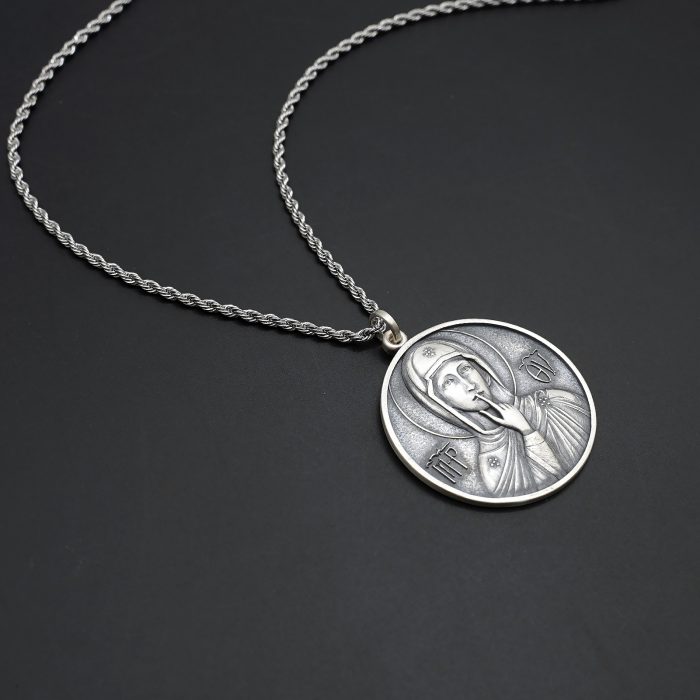 项链圣牌-静默圣母-925银-4cm加麻花链 Catholic religious art