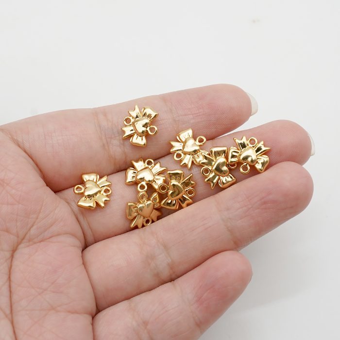 DIY双通-爱心蝴蝶结-黄铜镀18k金-0.8x1.1cm Catholic religious art