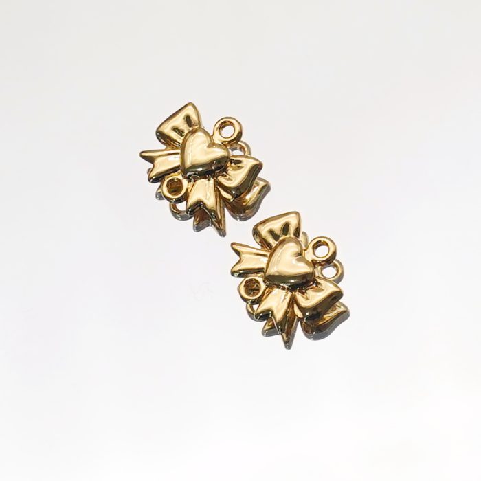 DIY双通-爱心蝴蝶结-黄铜镀18k金-0.8x1.1cm Catholic religious art