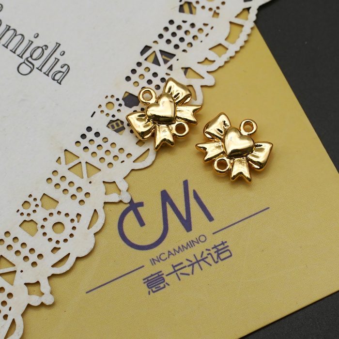 DIY双通-爱心蝴蝶结-黄铜镀18k金-0.8x1.1cm Catholic religious art