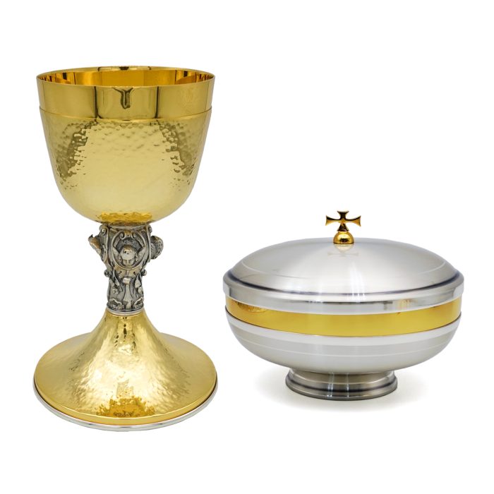 【现货】葡标记-錾刻 -银色-圣爵杯圣体碗带盖套装21.5+11cm Catholic religious art