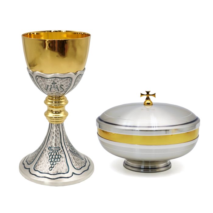 【现货】葡标记-錾刻 -银色-圣爵杯圣体碗带盖套装21+11cm Catholic religious art