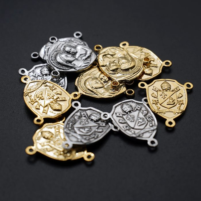 DIY三通-善导圣母-良十四世牧徽-金色/银色-1.87x1.4cm Catholic religious art