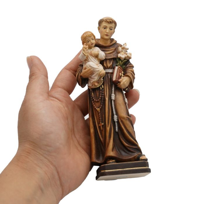 【现货】木雕- 圣安多尼抱耶稣-彩色 Catholic religious art