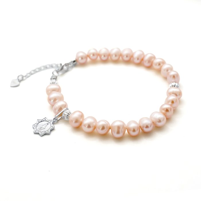 珍珠手链-925银珠龙虾扣-粉珍珠-8mm Catholic religious art