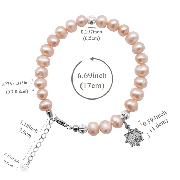 珍珠手链-925银珠龙虾扣-粉珍珠-8mm Catholic religious art
