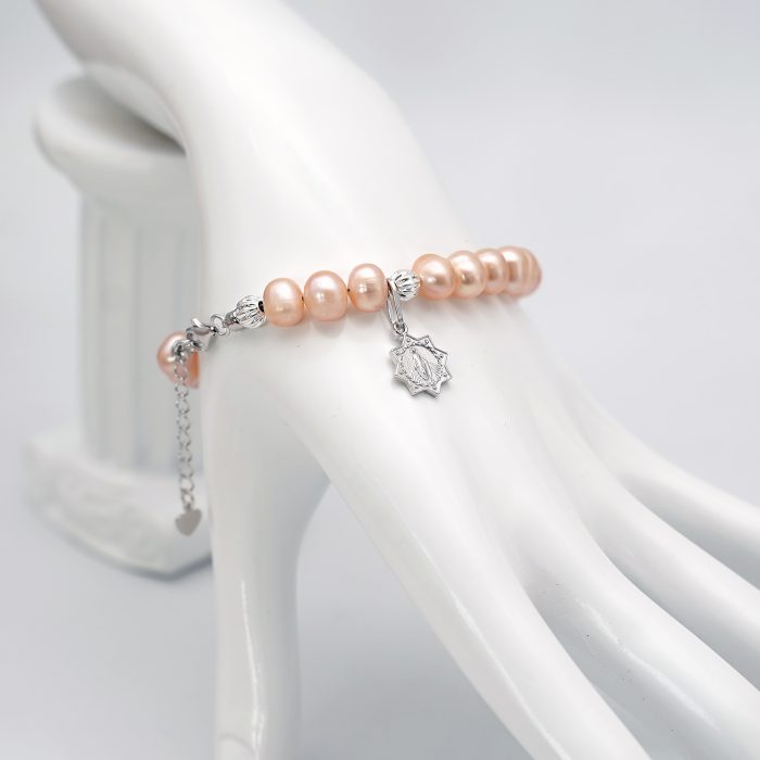 珍珠手链-925银珠龙虾扣-粉珍珠-8mm Catholic religious art