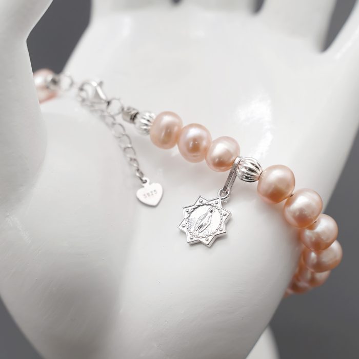 珍珠手链-925银珠龙虾扣-粉珍珠-8mm Catholic religious art