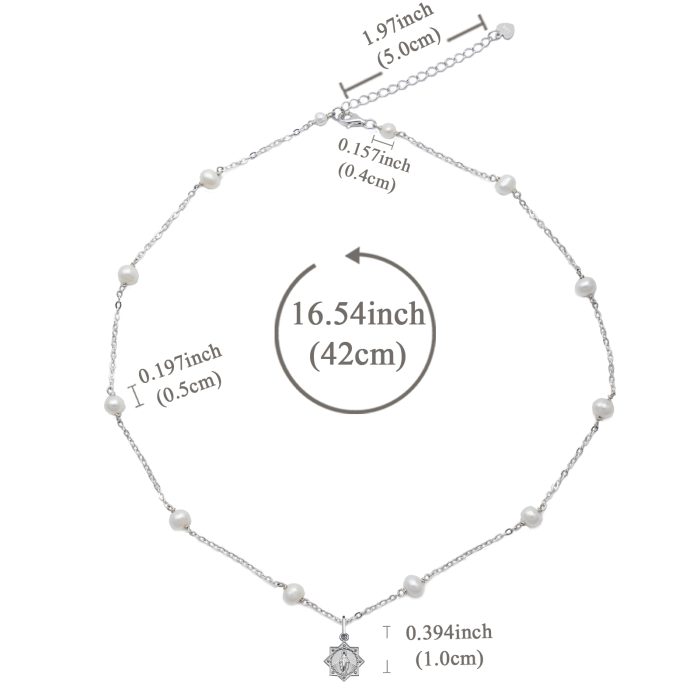 珍珠颈链-显灵圣母-925银吊坠-满天星-龙虾扣-42cm Catholic religious art