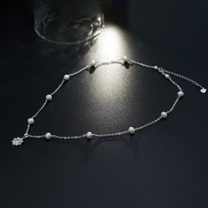 珍珠颈链-显灵圣母-925银吊坠-满天星-龙虾扣-42cm Catholic religious art