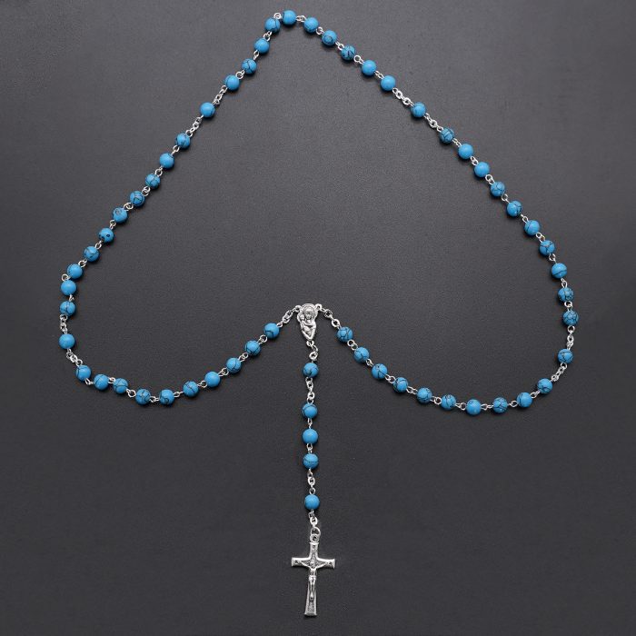 玫瑰念珠-圣母抱YS-耶稣圣心-蓝松石6mm送念珠包 Catholic religious art