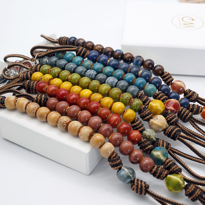 一端念珠-国风-圣母-陶瓷花釉圆珠-多种颜色-绳编原创-8mm Catholic religious art