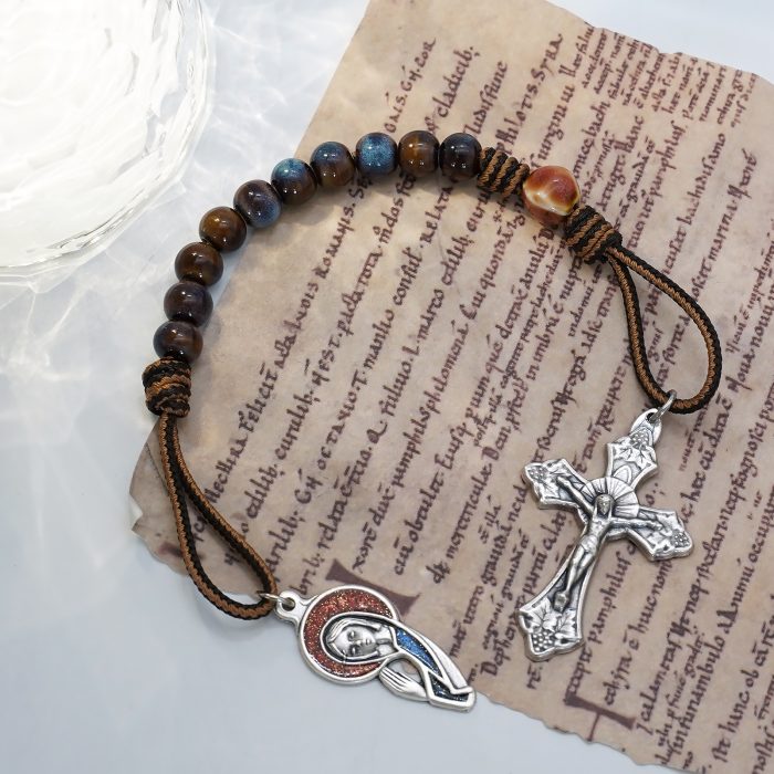 一端念珠-国风-圣母-陶瓷花釉圆珠-多种颜色-绳编原创-8mm Catholic religious art