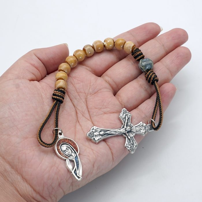 一端念珠-国风-圣母-陶瓷花釉圆珠-多种颜色-绳编原创-8mm Catholic religious art