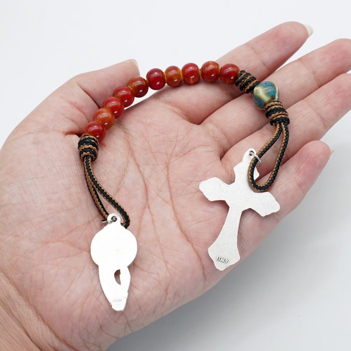 一端念珠-国风-圣母-陶瓷花釉圆珠-多种颜色-绳编原创-8mm Catholic religious art