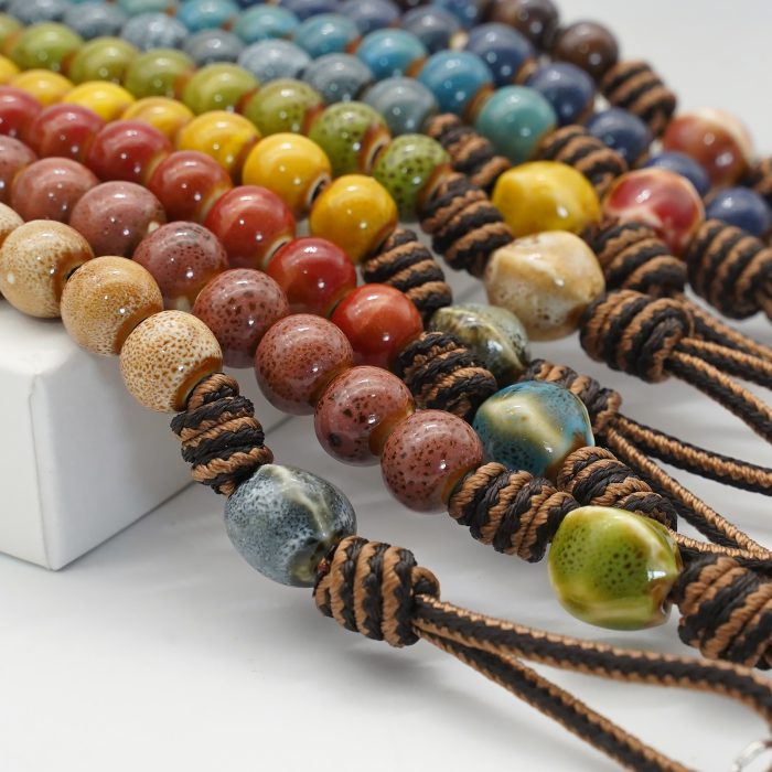 一端念珠-国风-圣母-陶瓷花釉圆珠-多种颜色-绳编原创-8mm Catholic religious art