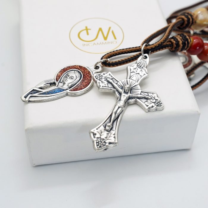 一端念珠-国风-圣母-陶瓷花釉圆珠-多种颜色-绳编原创-8mm Catholic religious art