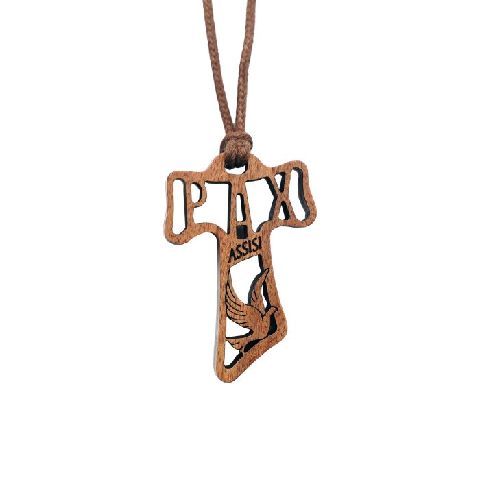 TAU十字架-镂空-圣方济各-黑檀紫檀橄榄木花梨木-3.7x2.4cm Catholic religious art