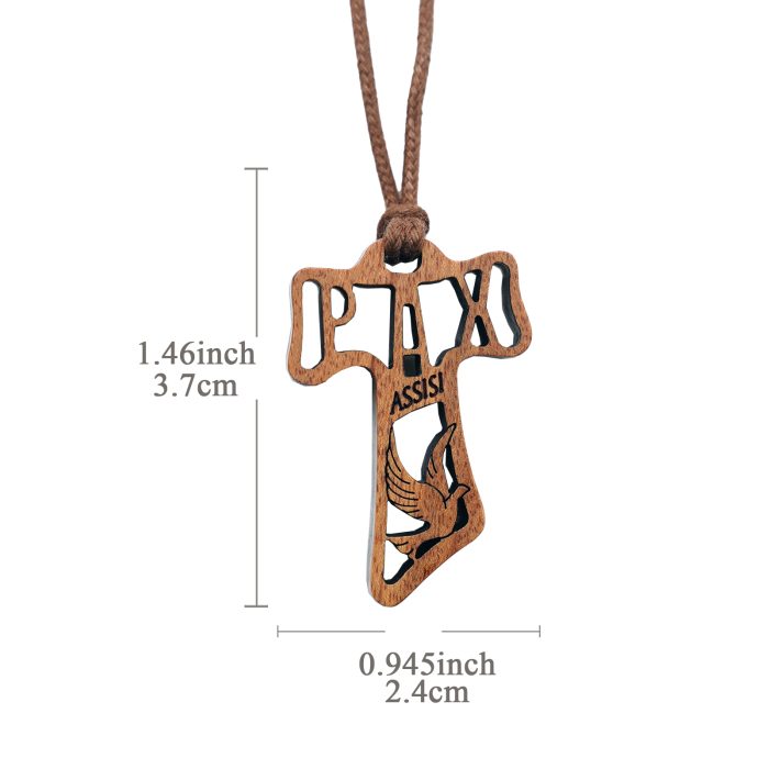 TAU十字架-镂空-圣方济各-黑檀紫檀橄榄木花梨木-3.7x2.4cm Catholic religious art