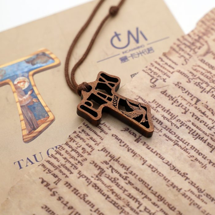 TAU十字架-镂空-圣方济各-黑檀紫檀橄榄木花梨木-3.7x2.4cm Catholic religious art
