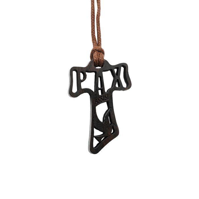 TAU十字架-镂空-圣方济各-黑檀紫檀橄榄木花梨木-3.7x2.4cm Catholic religious art