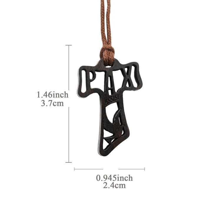 TAU十字架-镂空-圣方济各-黑檀紫檀橄榄木花梨木-3.7x2.4cm Catholic religious art