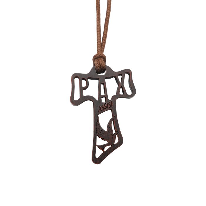 TAU十字架-镂空-圣方济各-黑檀紫檀橄榄木花梨木-3.7x2.4cm Catholic religious art