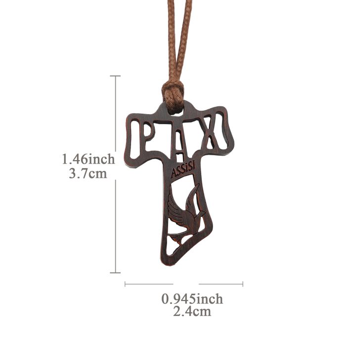 TAU十字架-镂空-圣方济各-黑檀紫檀橄榄木花梨木-3.7x2.4cm Catholic religious art