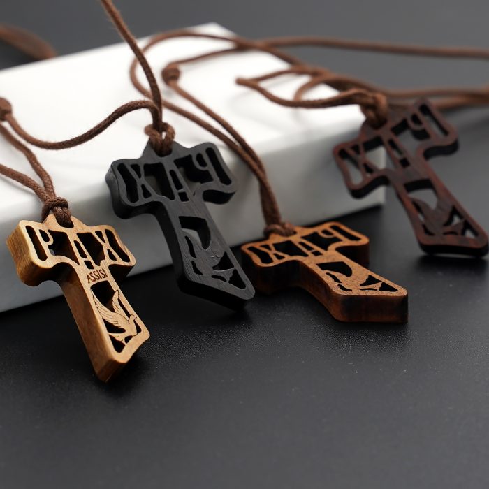 TAU十字架-镂空-圣方济各-黑檀紫檀橄榄木花梨木-3.7x2.4cm Catholic religious art