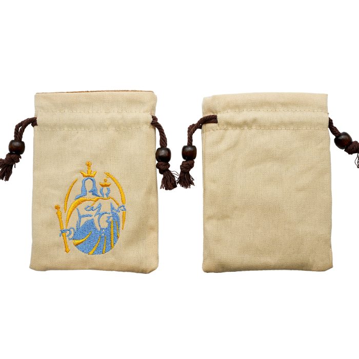 念珠包-刺绣抽拉绳-米黄色-进教之佑-13.3x10cm Catholic religious art