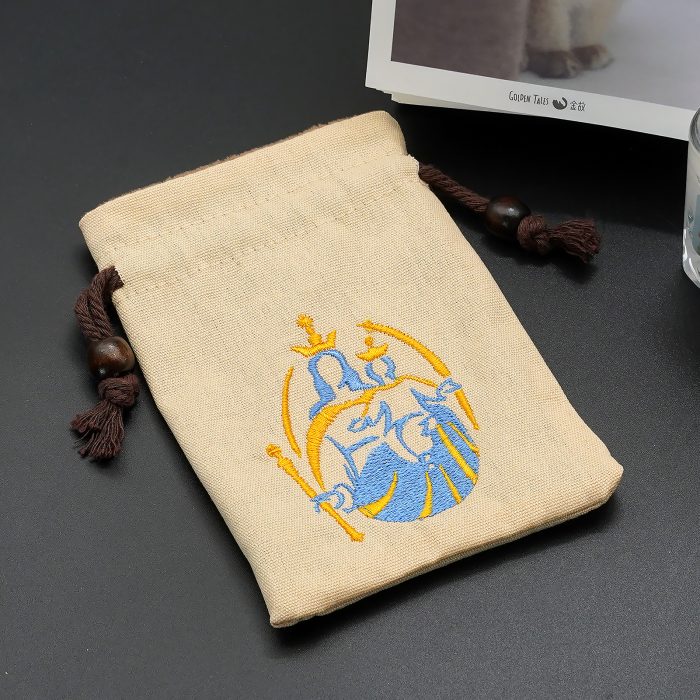 念珠包-刺绣抽拉绳-米黄色-进教之佑-13.3x10cm Catholic religious art