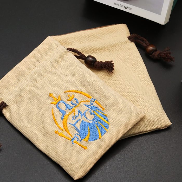 念珠包-刺绣抽拉绳-米黄色-进教之佑-13.3x10cm Catholic religious art