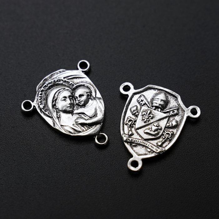 DIY三通-善导圣母-良十四世牧徽-金色/银色-1.87x1.4cm Catholic religious art