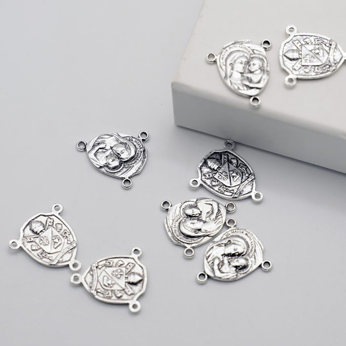 DIY三通-善导圣母-良十四世牧徽-金色/银色-1.87x1.4cm Catholic religious art