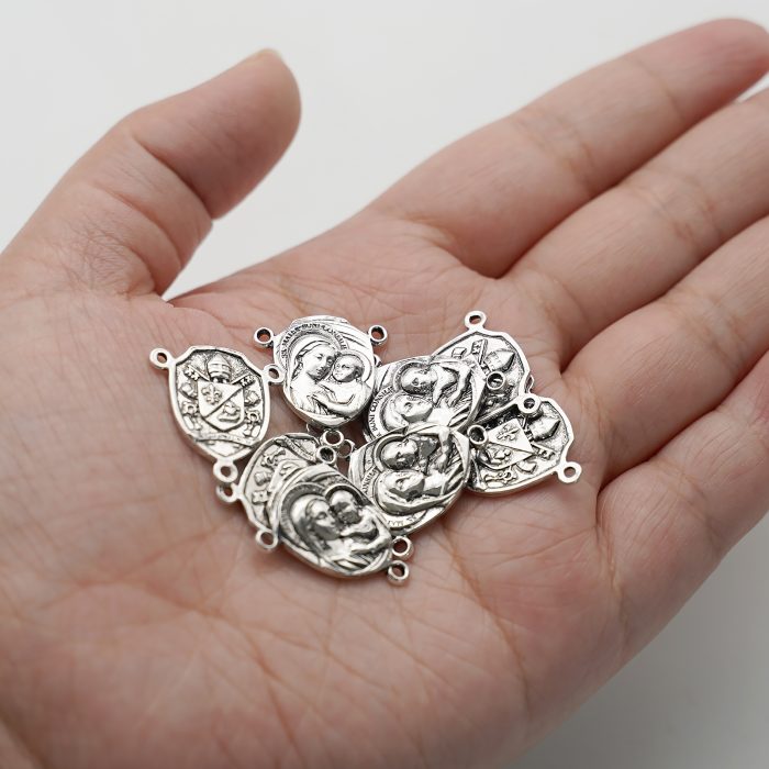 DIY三通-善导圣母-良十四世牧徽-金色/银色-1.87x1.4cm Catholic religious art