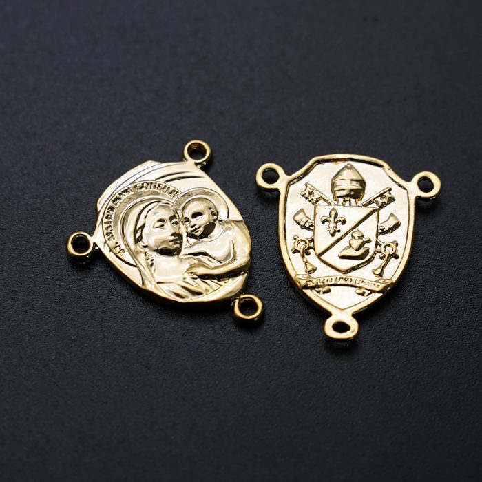 DIY三通-善导圣母-良十四世牧徽-金色/银色-1.87x1.4cm Catholic religious art