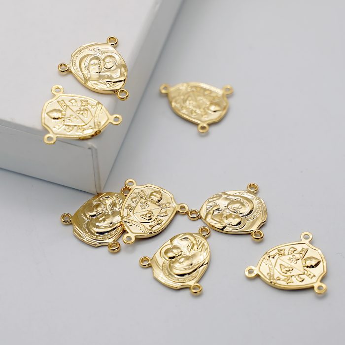 DIY三通-善导圣母-良十四世牧徽-金色/银色-1.87x1.4cm Catholic religious art