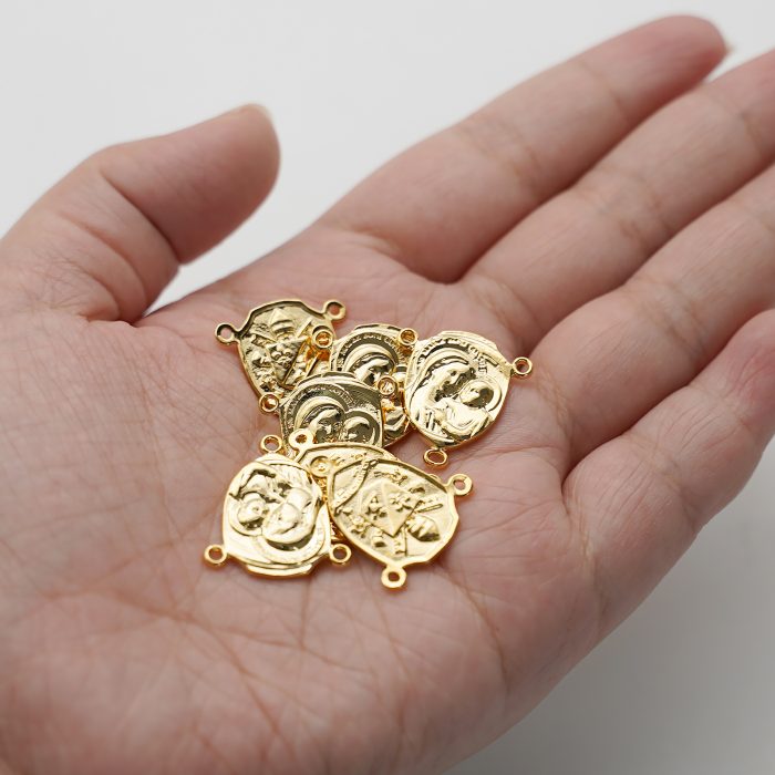 DIY三通-善导圣母-良十四世牧徽-金色/银色-1.87x1.4cm Catholic religious art