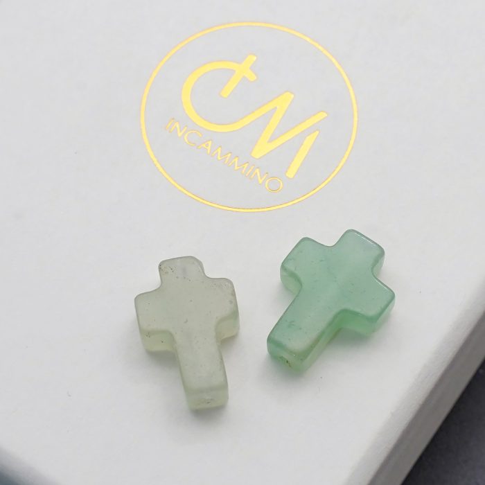 DIY双通-十字架-绿东陵-1.6x1.2cm Catholic religious art