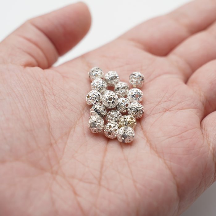 DIY隔珠-镂空花球-带钻-银色-6mm-10个/包 Catholic religious art