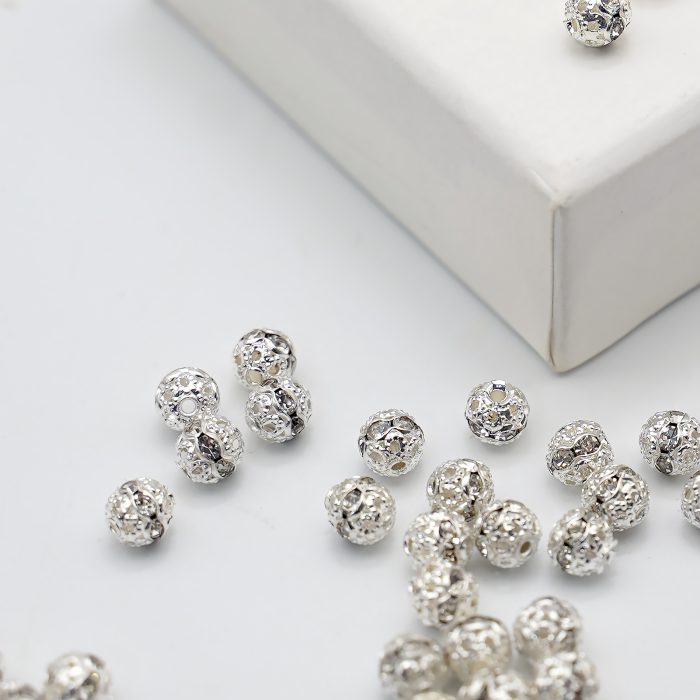 DIY隔珠-镂空花球-带钻-银色-6mm-10个/包 Catholic religious art