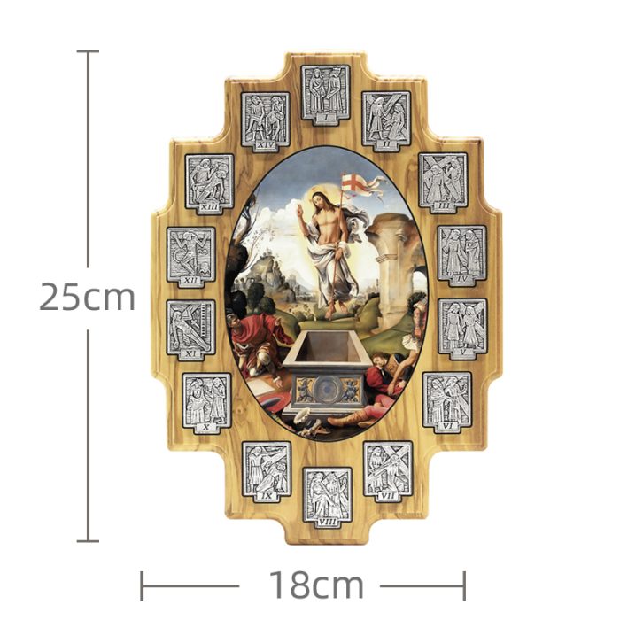 橄榄木挂件-苦路-合金牌-第十五处图案-25x18cm Catholic religious art