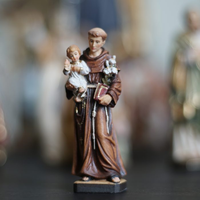 【现货】木雕- 圣安多尼抱耶稣-彩色 Catholic religious art