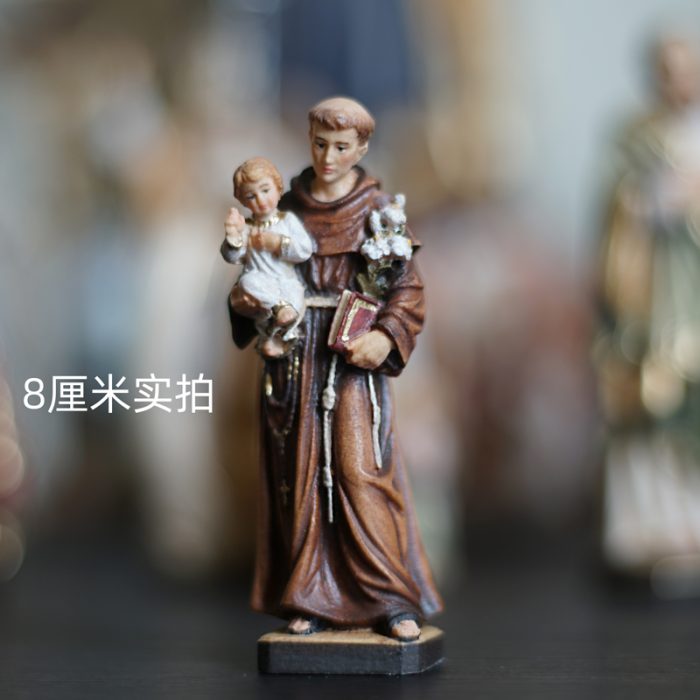 【现货】木雕- 圣安多尼抱耶稣-彩色 Catholic religious art
