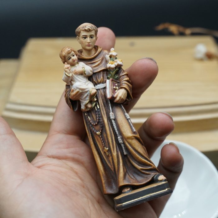 【现货】木雕- 圣安多尼抱耶稣-彩色 Catholic religious art