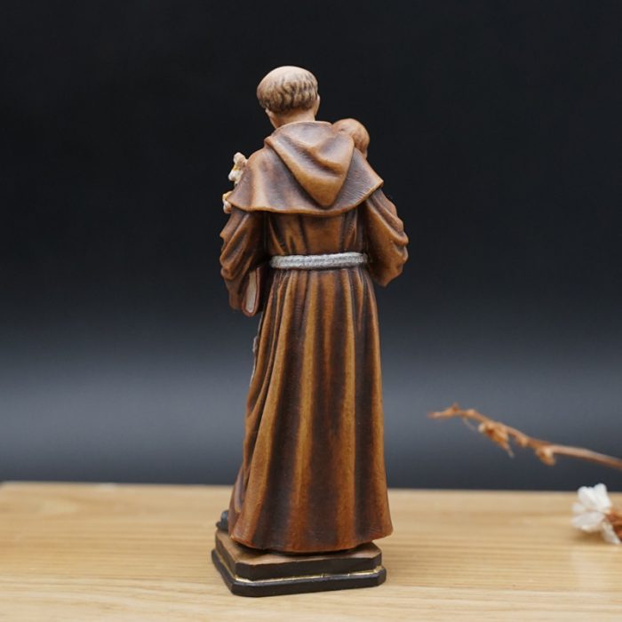 【现货】木雕- 圣安多尼抱耶稣-彩色 Catholic religious art