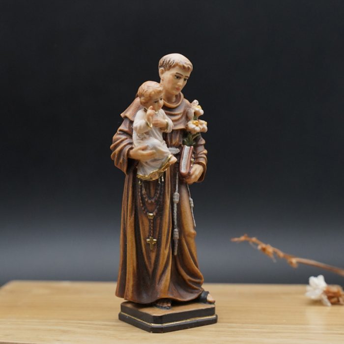 【现货】木雕- 圣安多尼抱耶稣-彩色 Catholic religious art