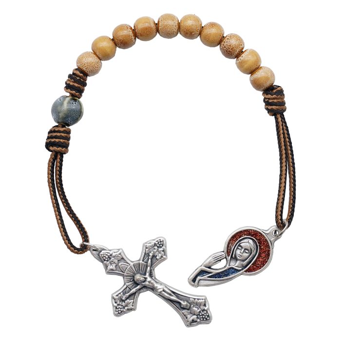 一端念珠-国风-圣母-陶瓷花釉圆珠-多种颜色-绳编原创-8mm Catholic religious art