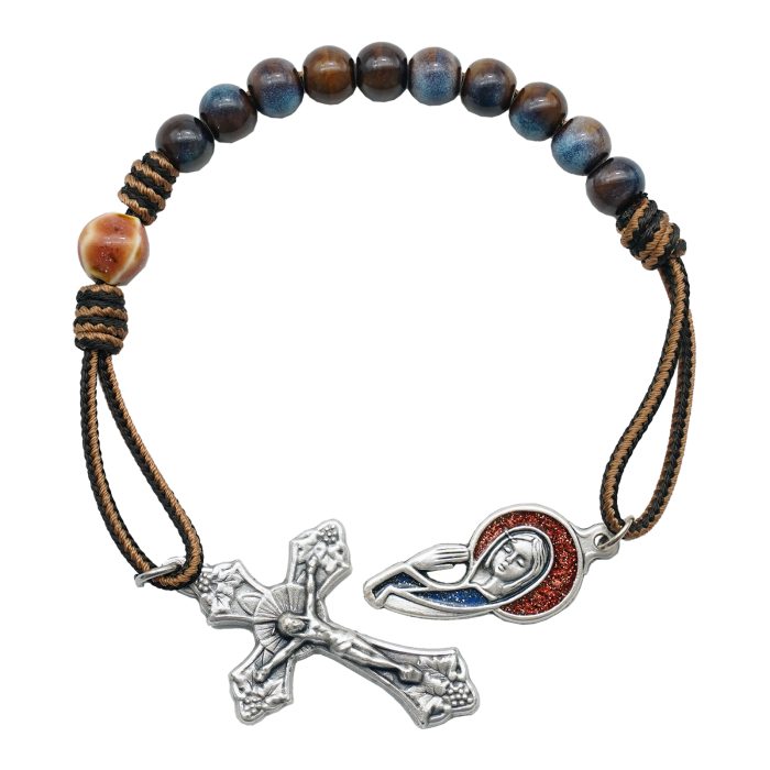 一端念珠-国风-圣母-陶瓷花釉圆珠-多种颜色-绳编原创-8mm Catholic religious art